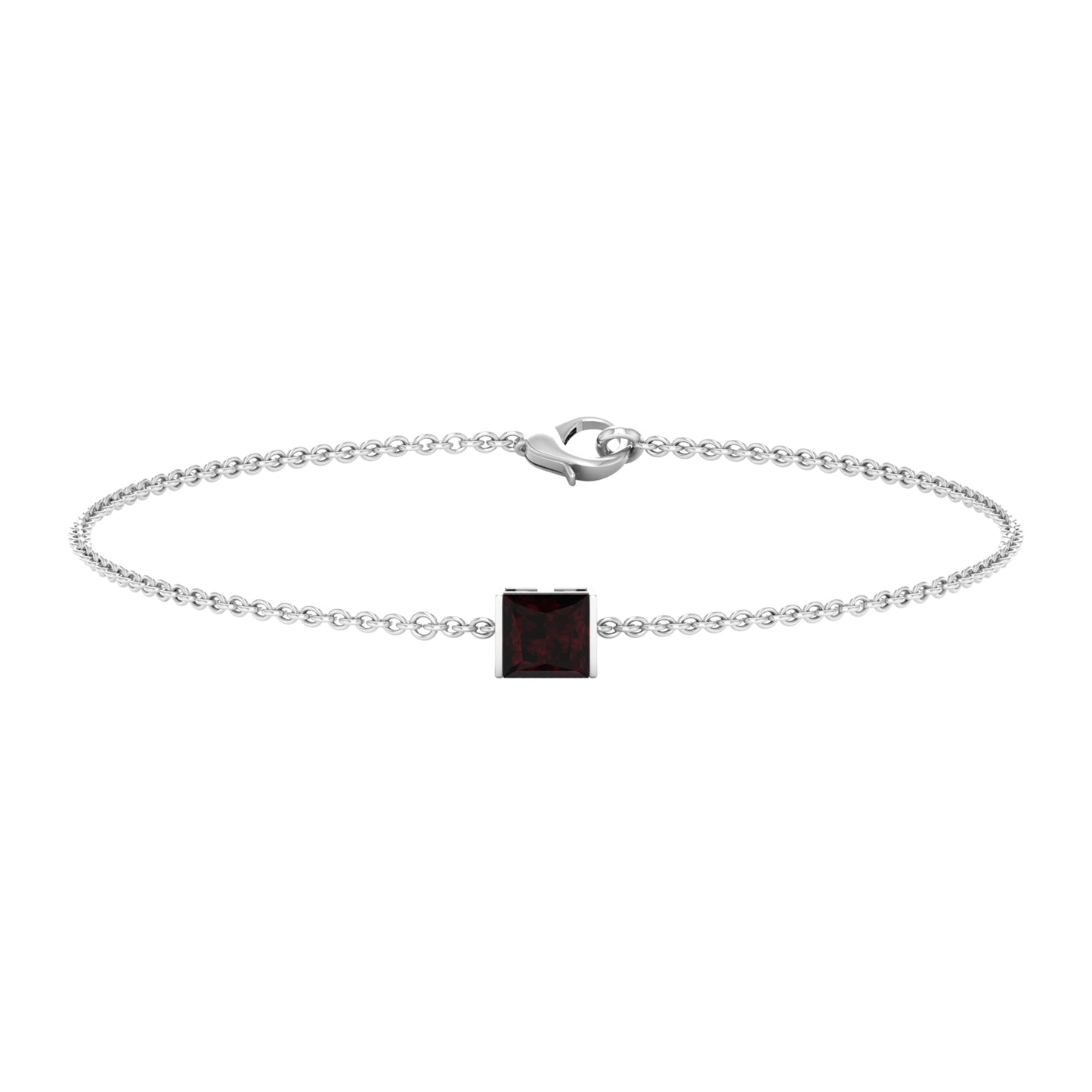 Genuine 1.4 Carat Princess Cut Garnet Solitaire Chain Bracelet