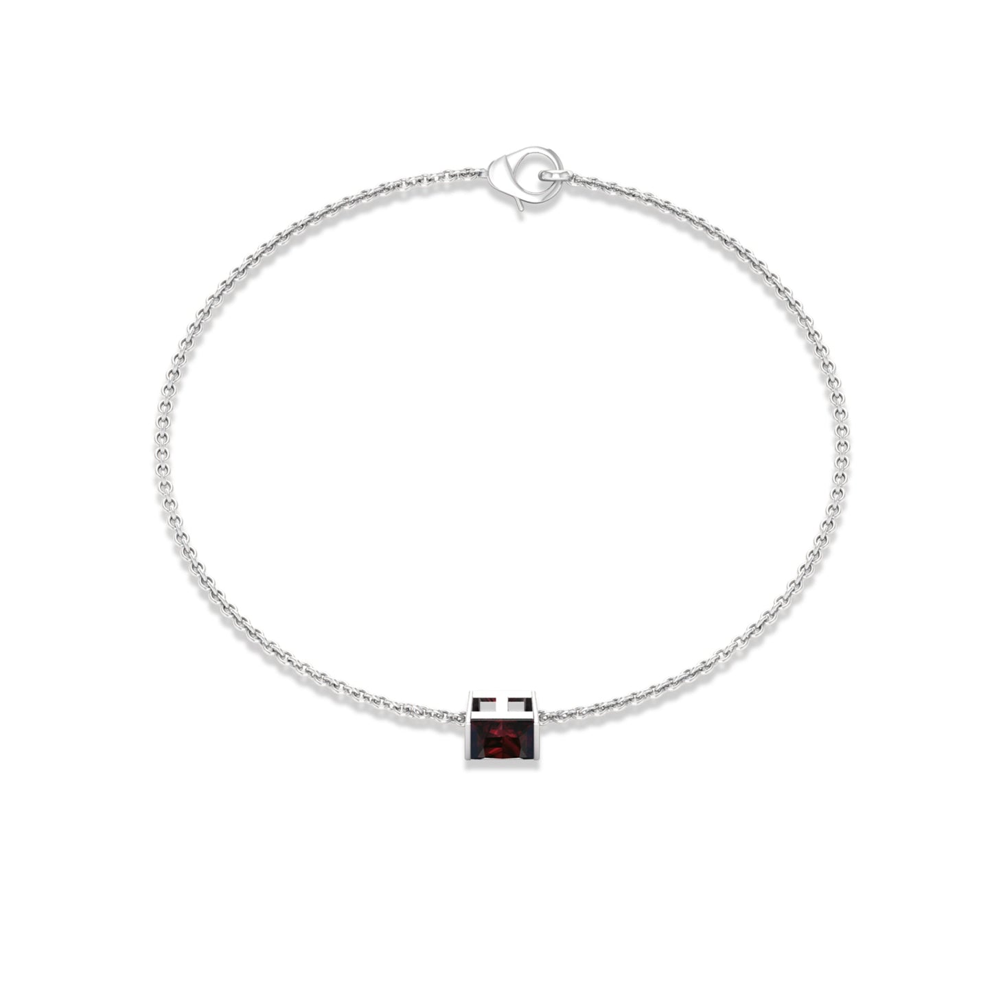 Genuine 1.4 Carat Princess Cut Garnet Solitaire Chain Bracelet