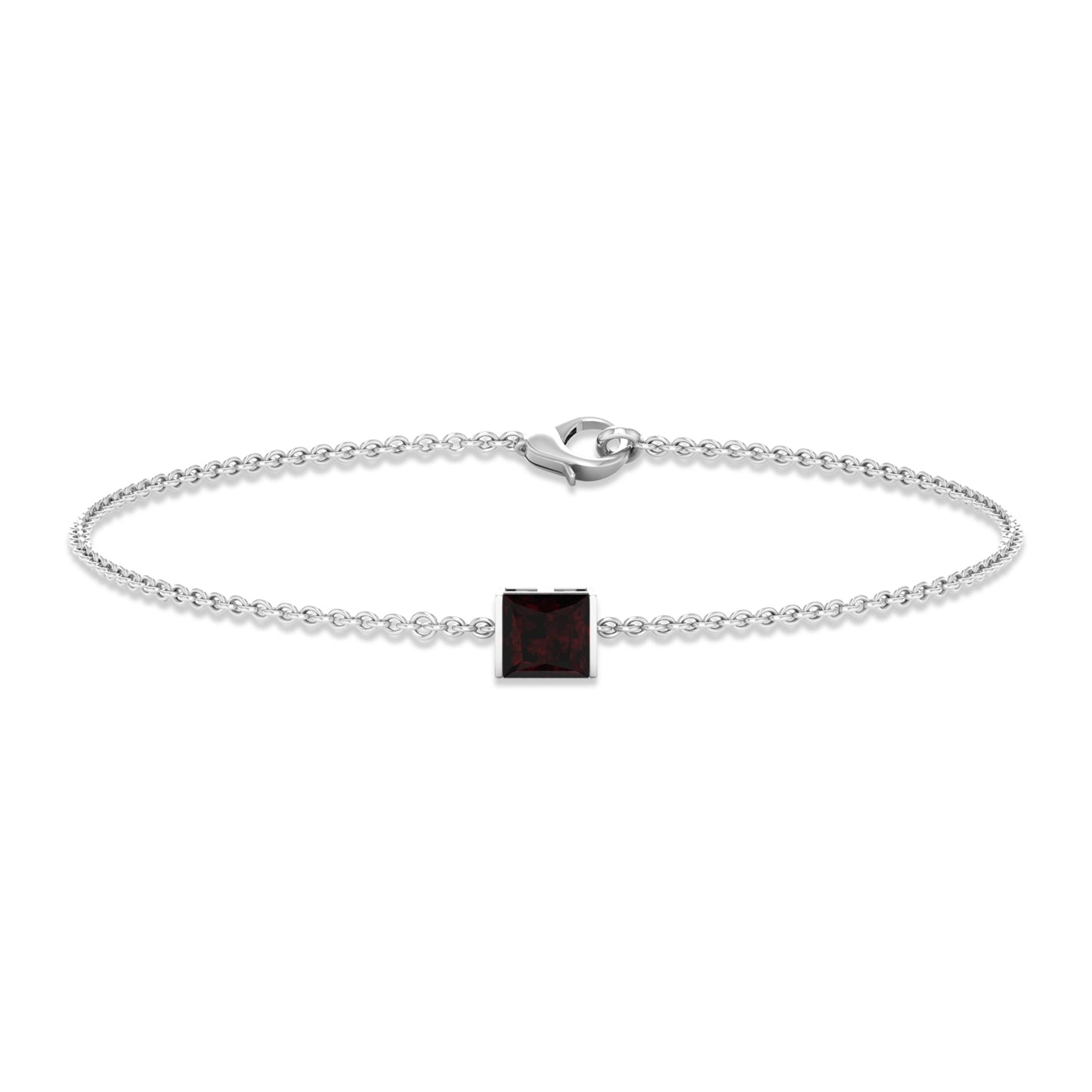 Genuine 1.4 Carat Princess Cut Garnet Solitaire Chain Bracelet