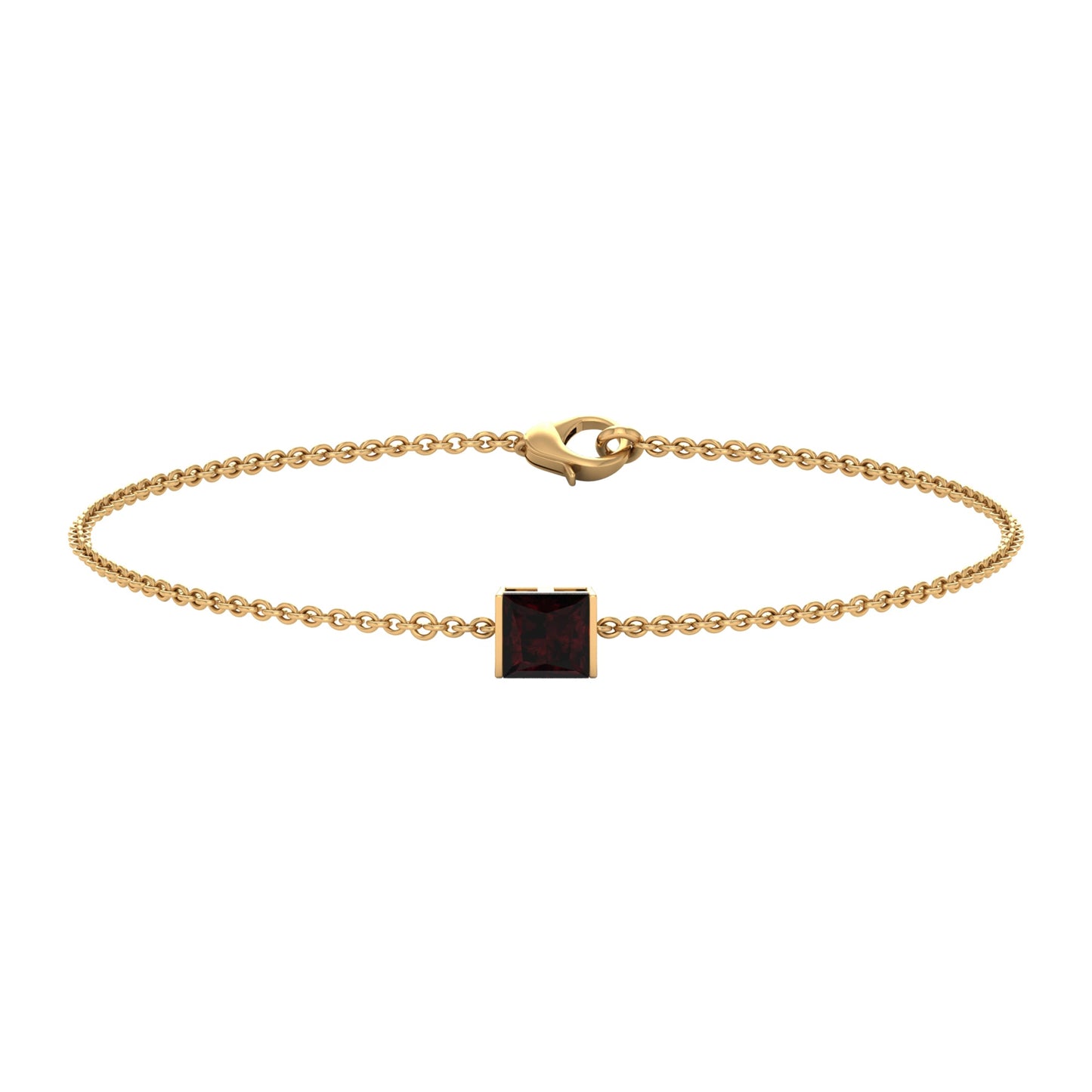 Genuine 1.4 Carat Princess Cut Garnet Solitaire Chain Bracelet