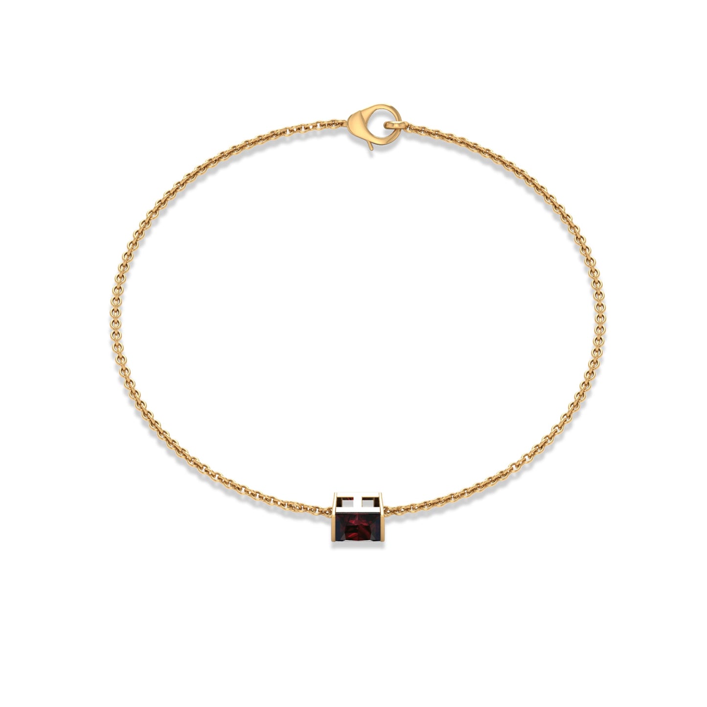 Genuine 1.4 Carat Princess Cut Garnet Solitaire Chain Bracelet