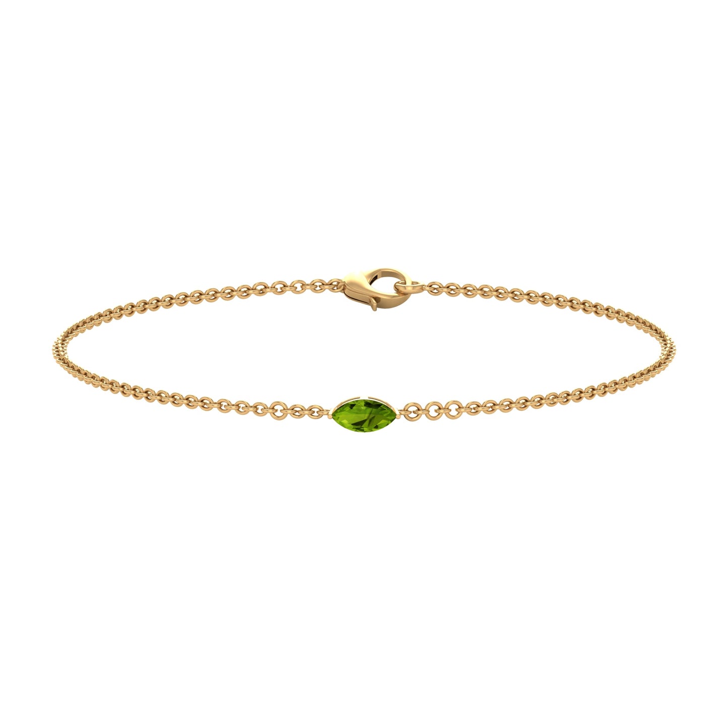 Genuine 0.74 Carat Marquise Cut Solitaire Peridot Chain Bracelet