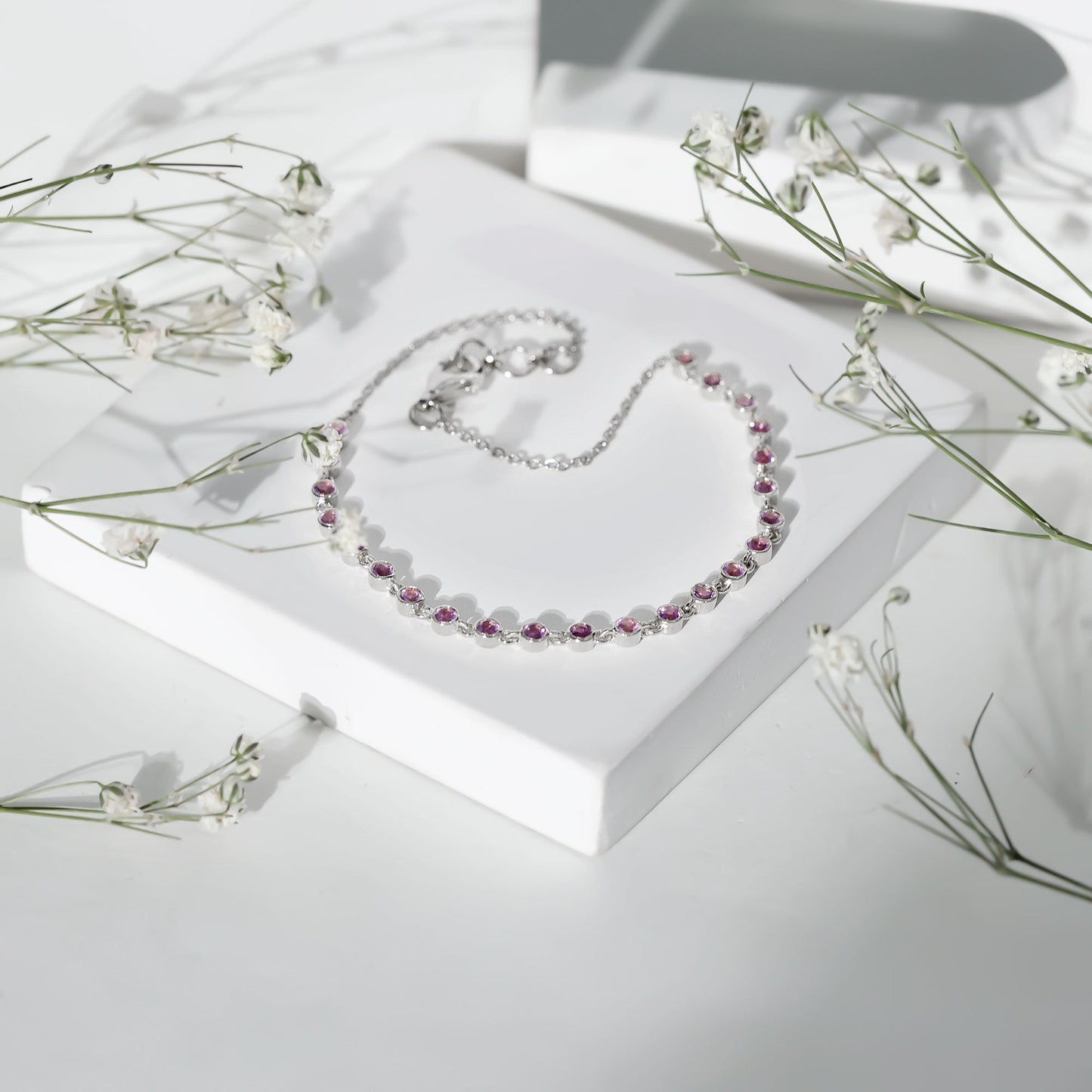Minimalist Bezel Set Amethyst Chain Bracelet