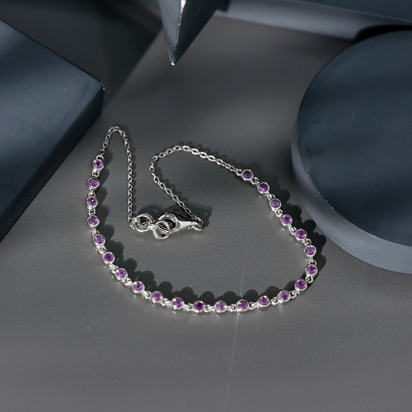 Minimalist Bezel Set Amethyst Chain Bracelet