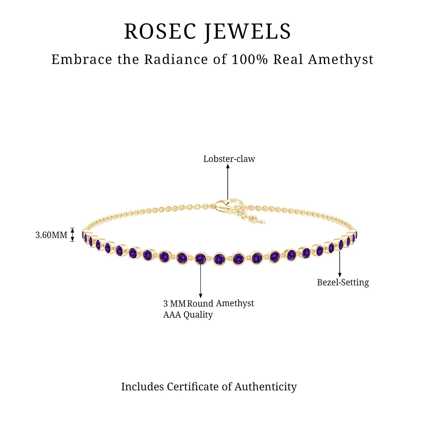 Minimalist Bezel Set Amethyst Chain Bracelet