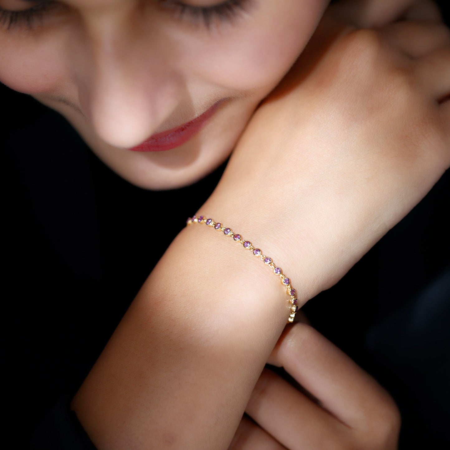 Minimalist Bezel Set Amethyst Chain Bracelet
