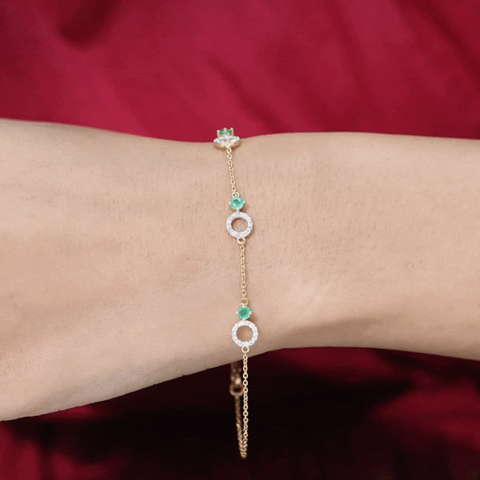 Genuine Emerald and Diamond Station Chain Bracelet