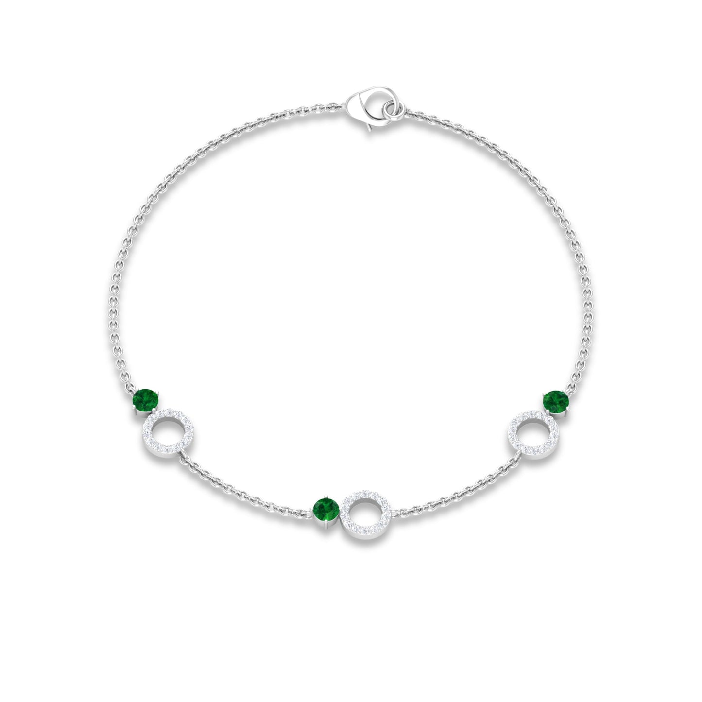 Genuine Emerald and Diamond Station Chain Bracelet