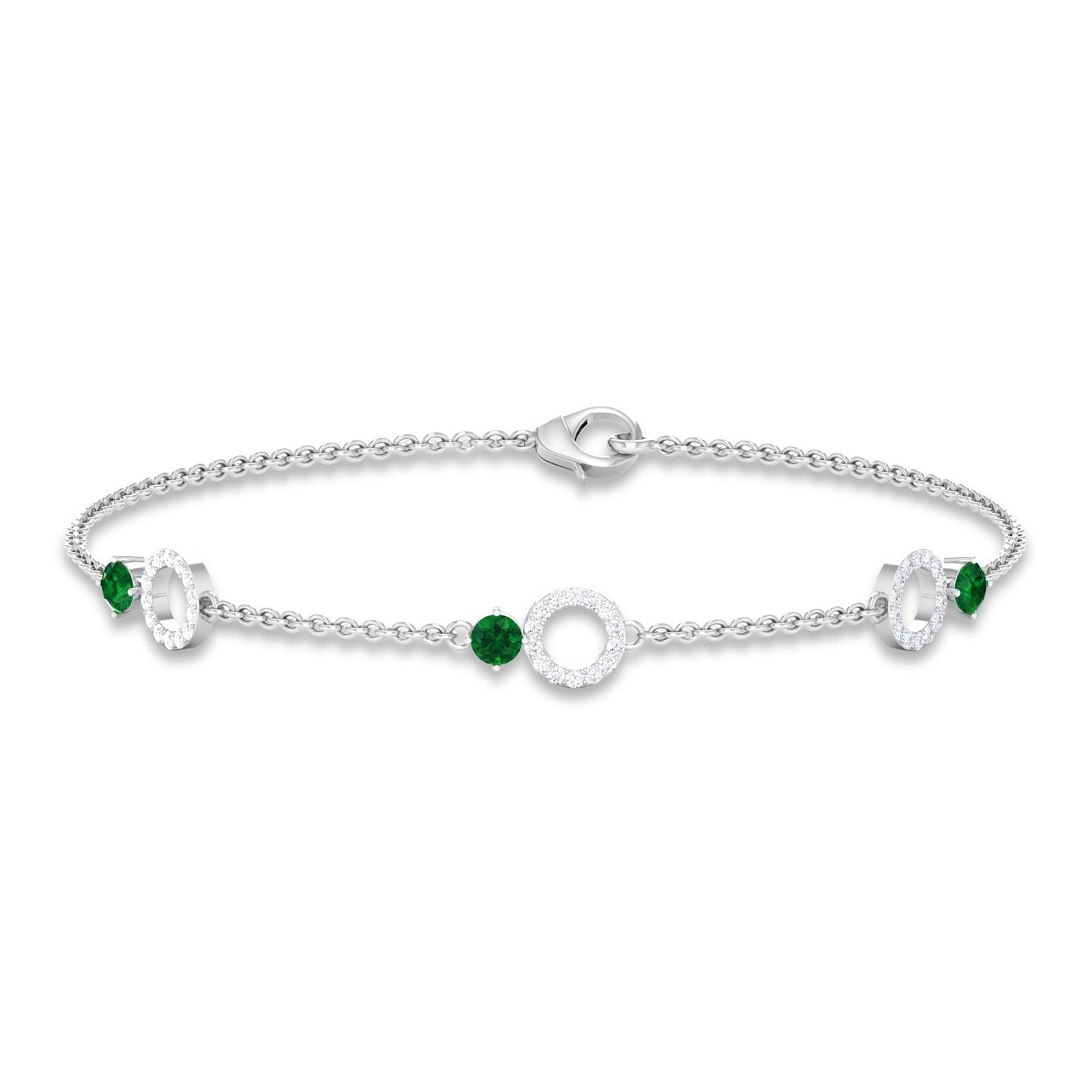 Genuine Emerald and Diamond Station Chain Bracelet