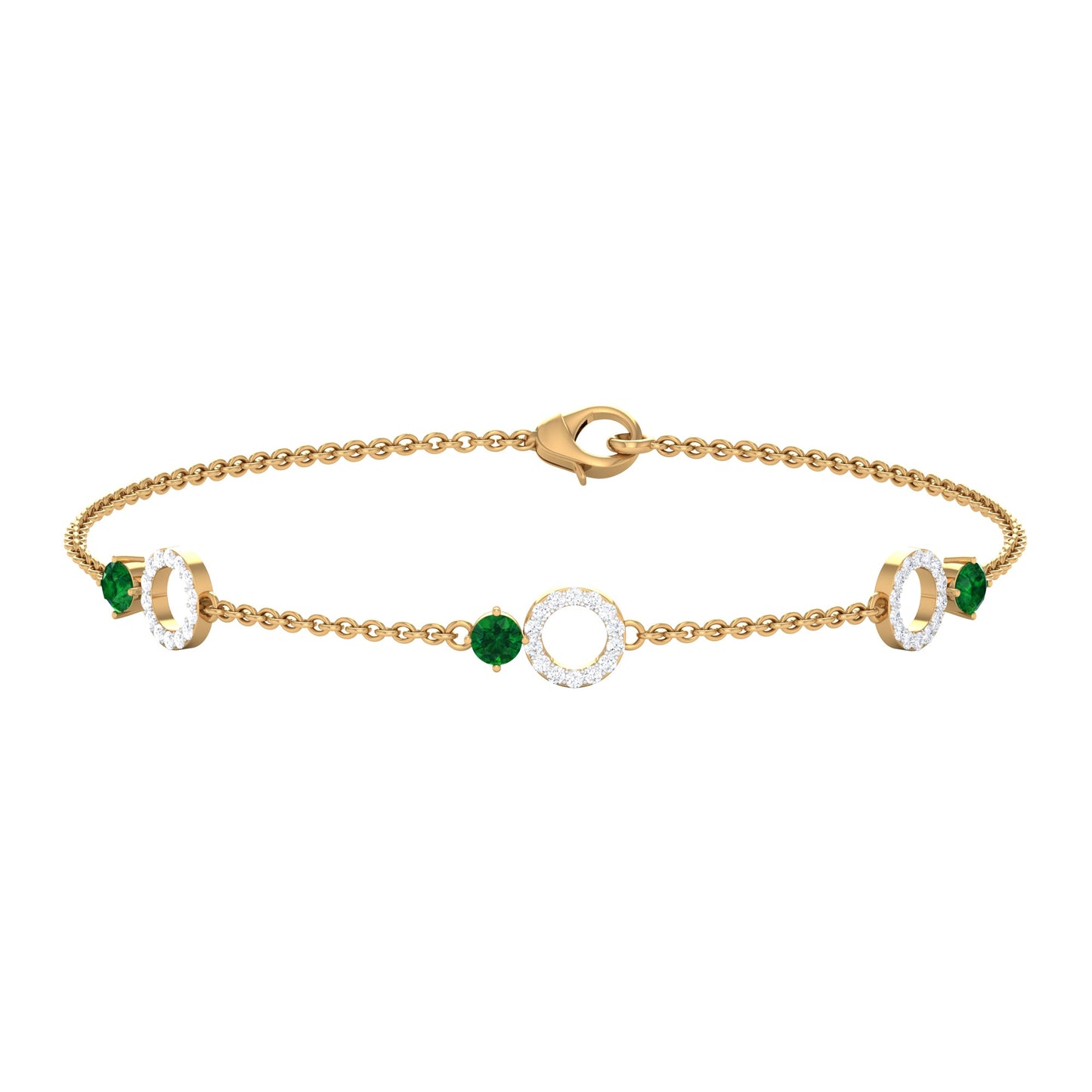 Genuine Emerald and Diamond Station Chain Bracelet