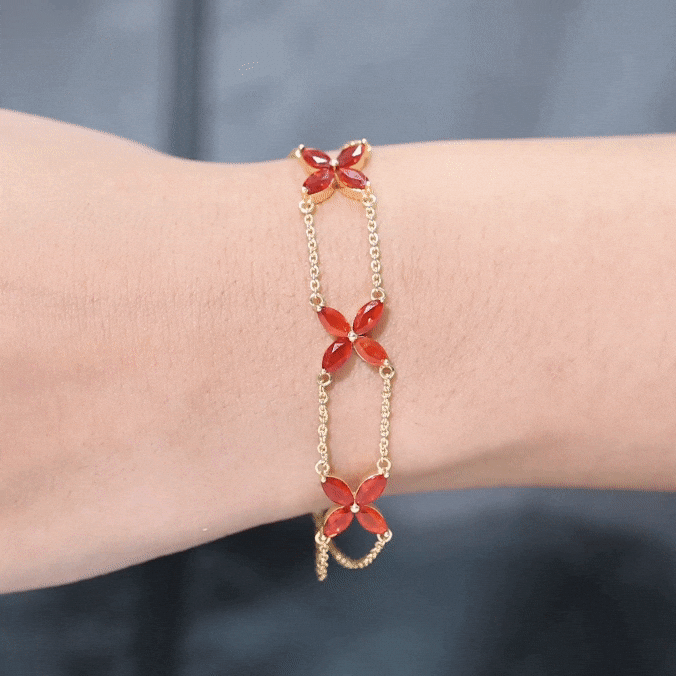 Marquise Cut Fire Opal Flower Chain Bracelet