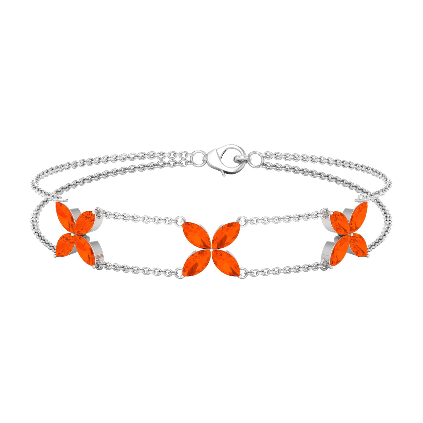 Marquise Cut Fire Opal Flower Chain Bracelet
