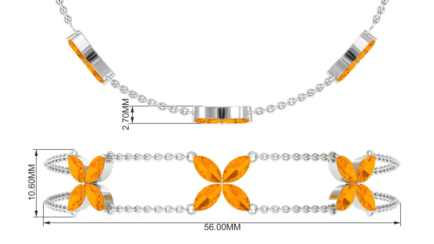 Marquise Cut Fire Opal Flower Chain Bracelet