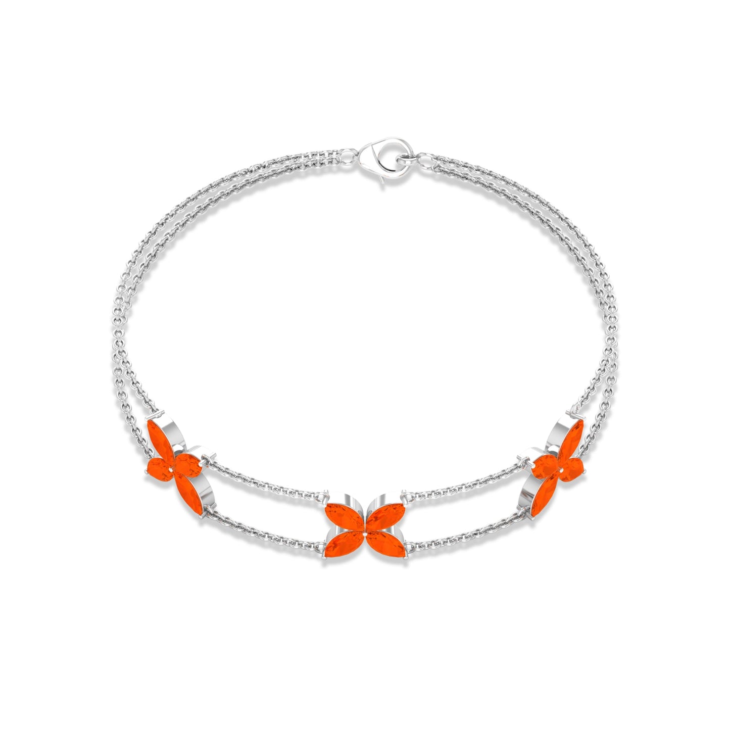 Marquise Cut Fire Opal Flower Chain Bracelet