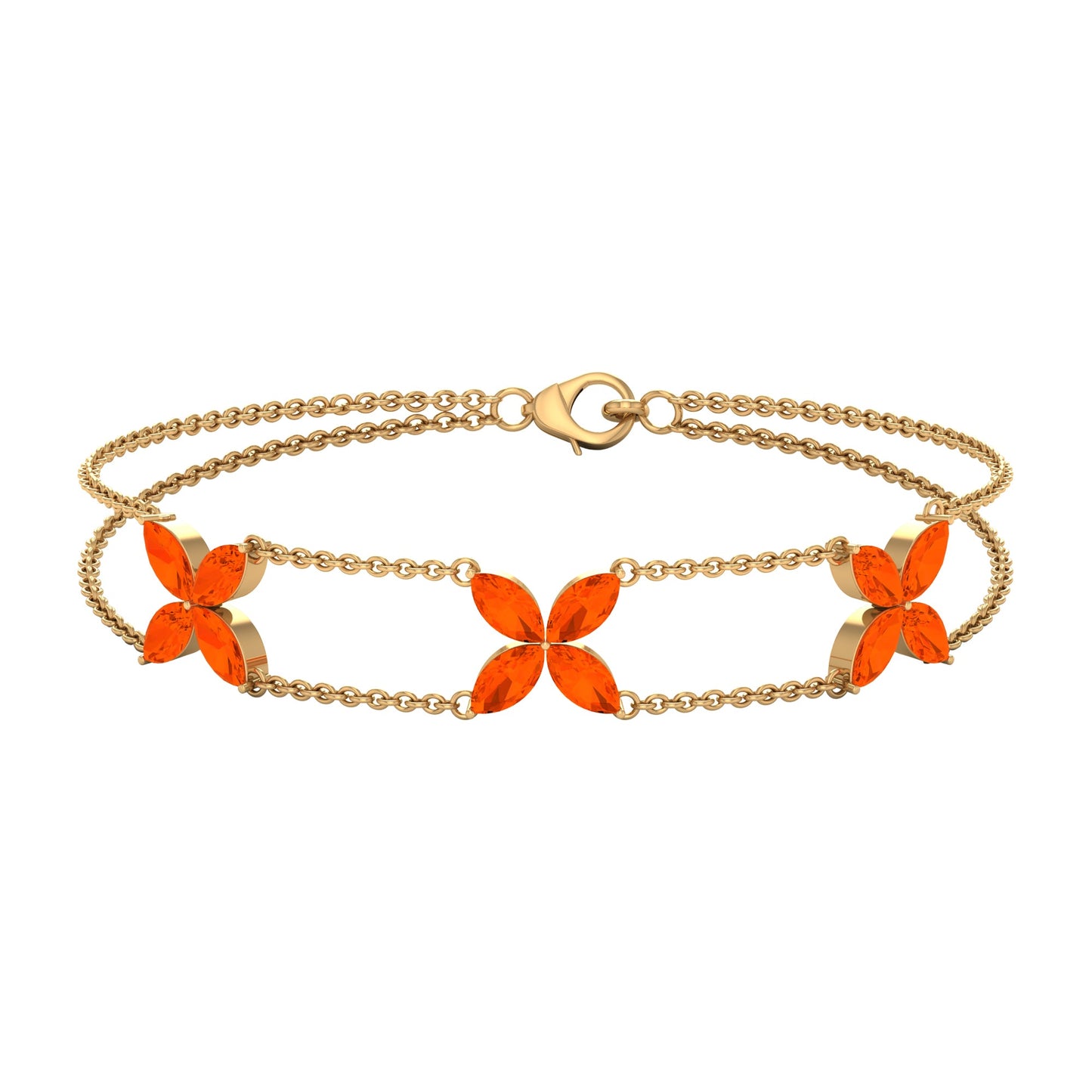 Marquise Cut Fire Opal Flower Chain Bracelet