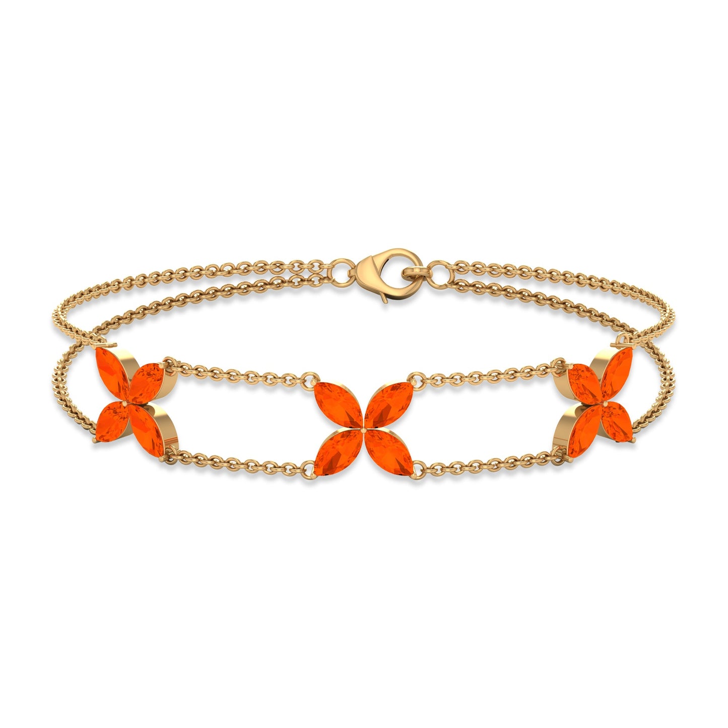 Marquise Cut Fire Opal Flower Chain Bracelet