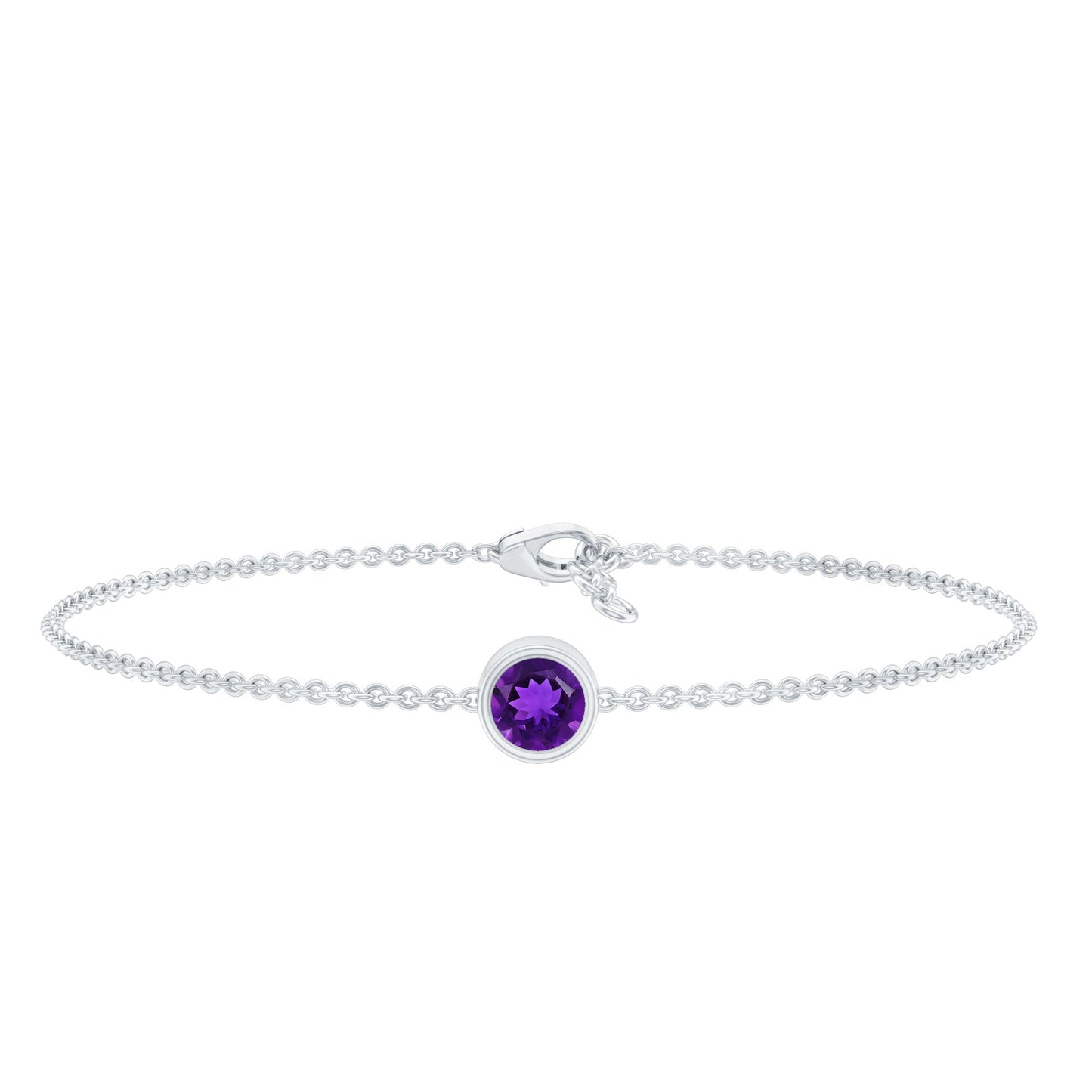 1.2 Carat Genuine Amethyst Solitaire Chain Bracelet in Bezel Set