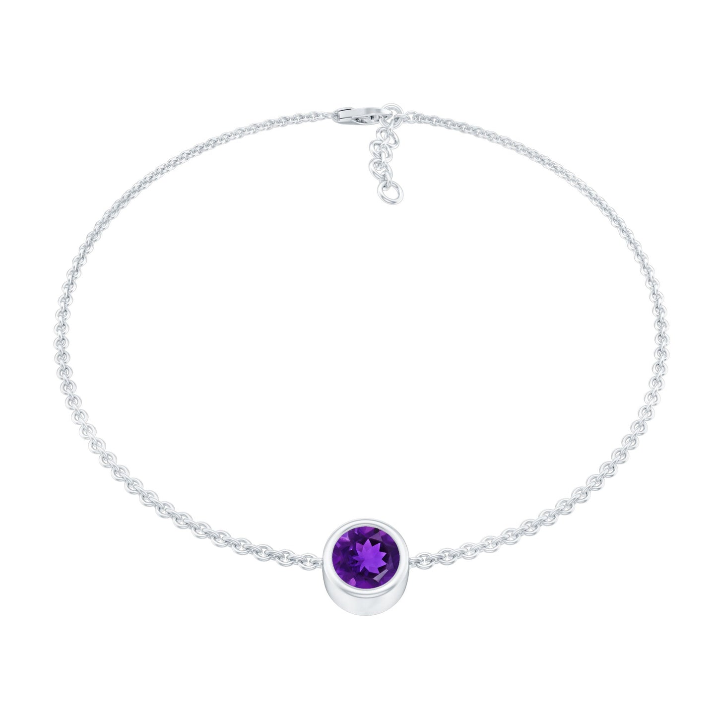 1.2 Carat Genuine Amethyst Solitaire Chain Bracelet in Bezel Set