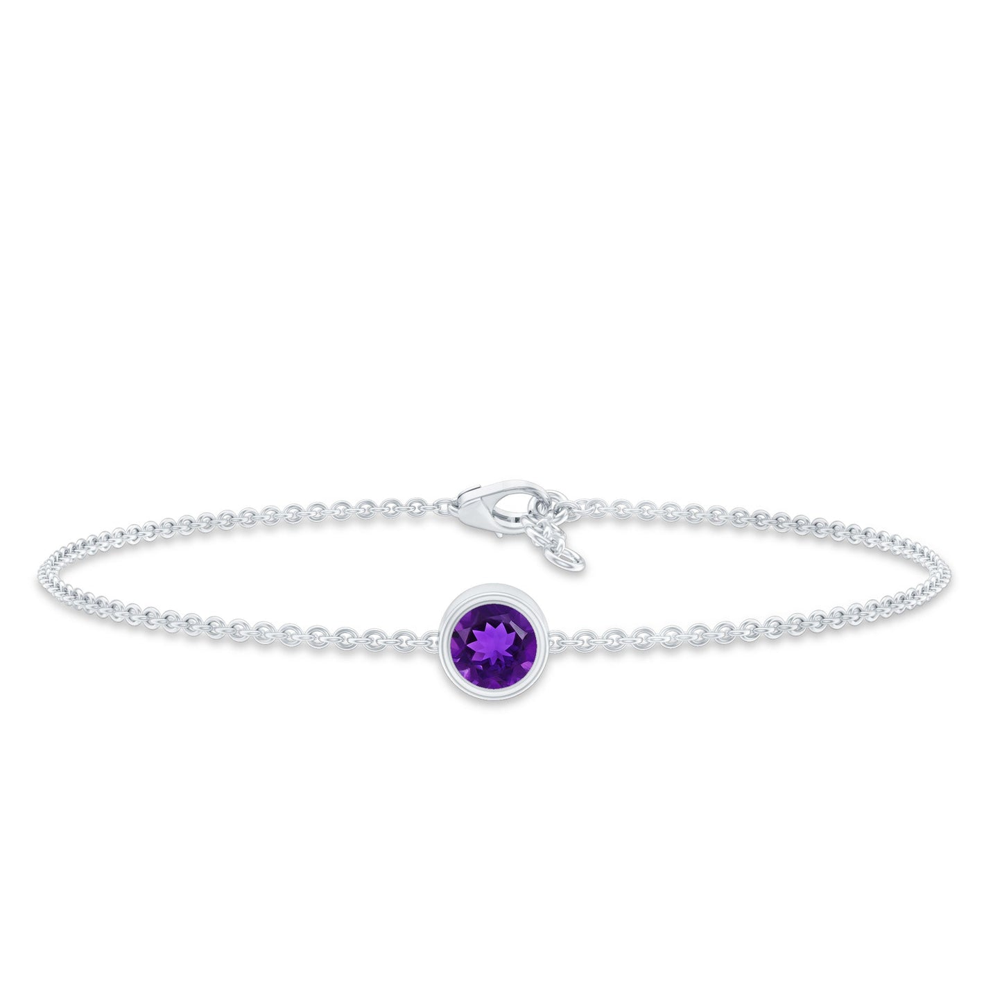 1.2 Carat Genuine Amethyst Solitaire Chain Bracelet in Bezel Set