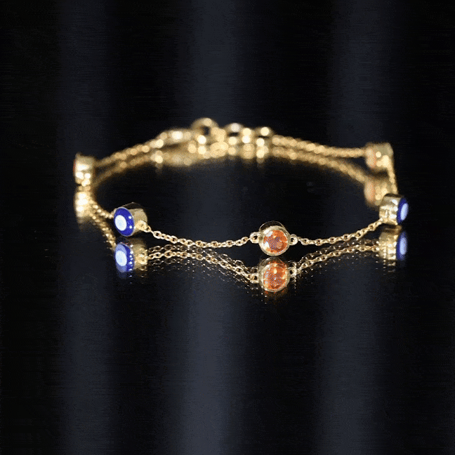Bezel Set Fire Opal Evil Eye Station Bracelet for Women