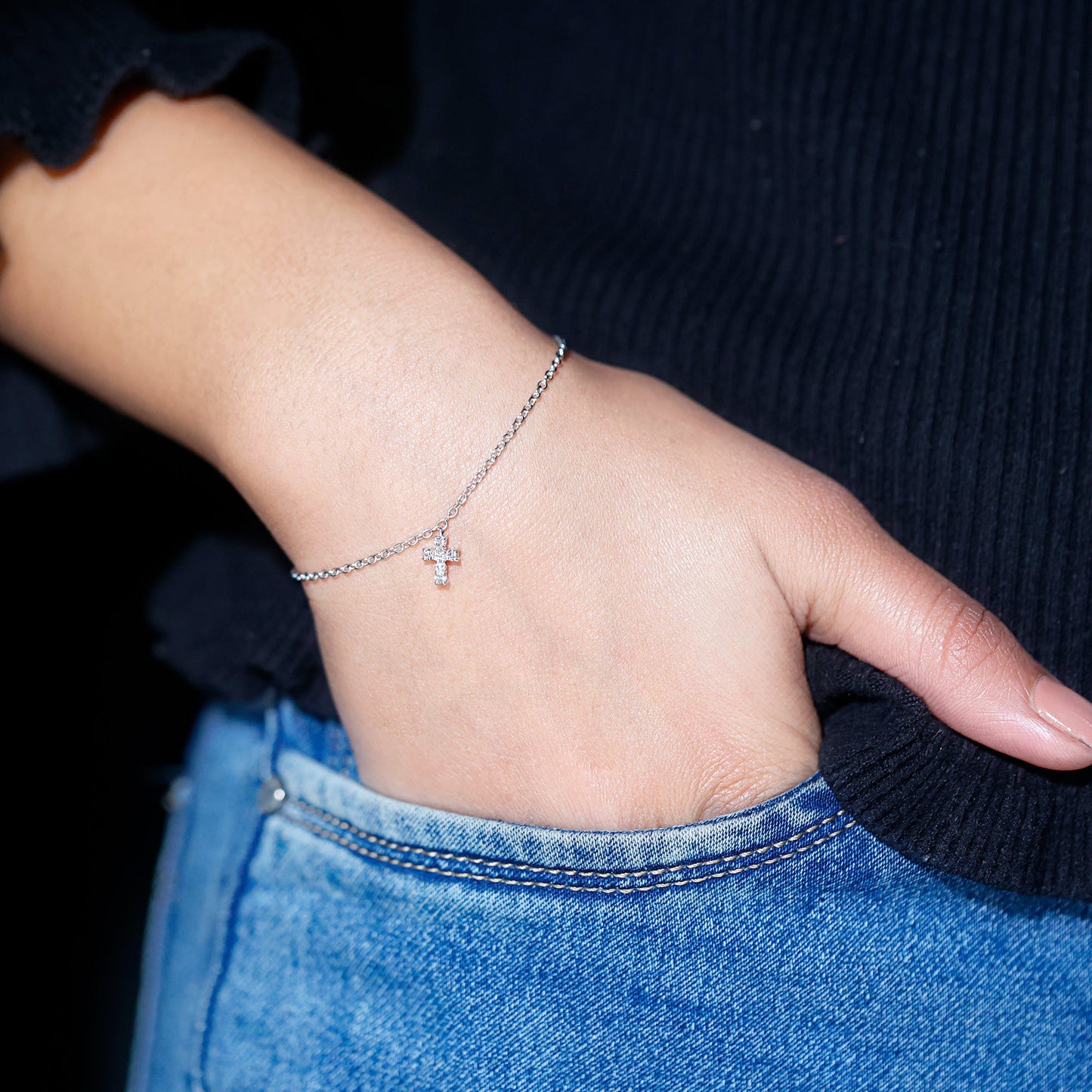 Certified Diamond Cross Chain Bracelet