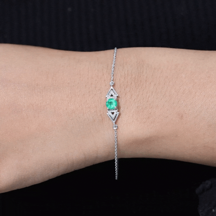 Genuine Emerald and Diamond Chain Bracelet For Her