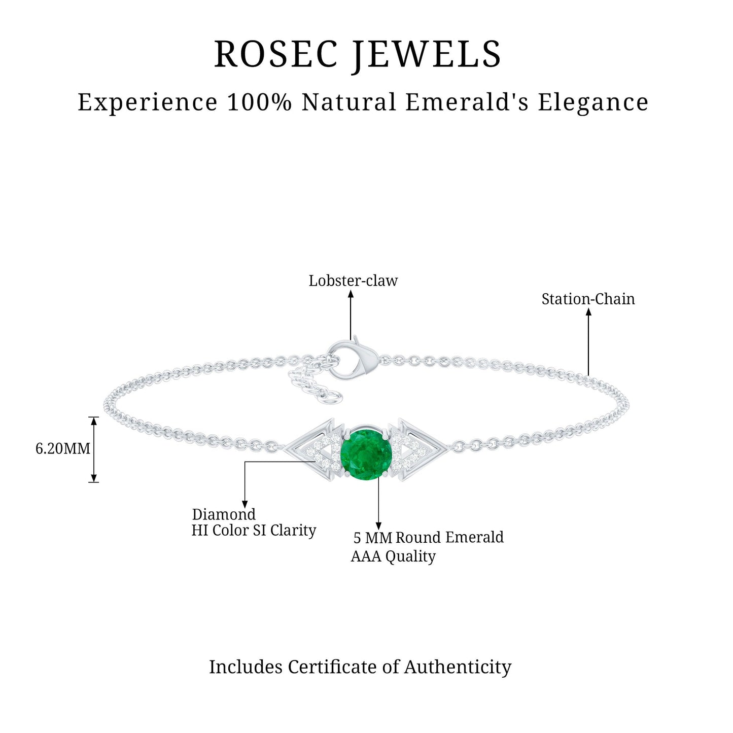 Genuine Emerald and Diamond Chain Bracelet For Her