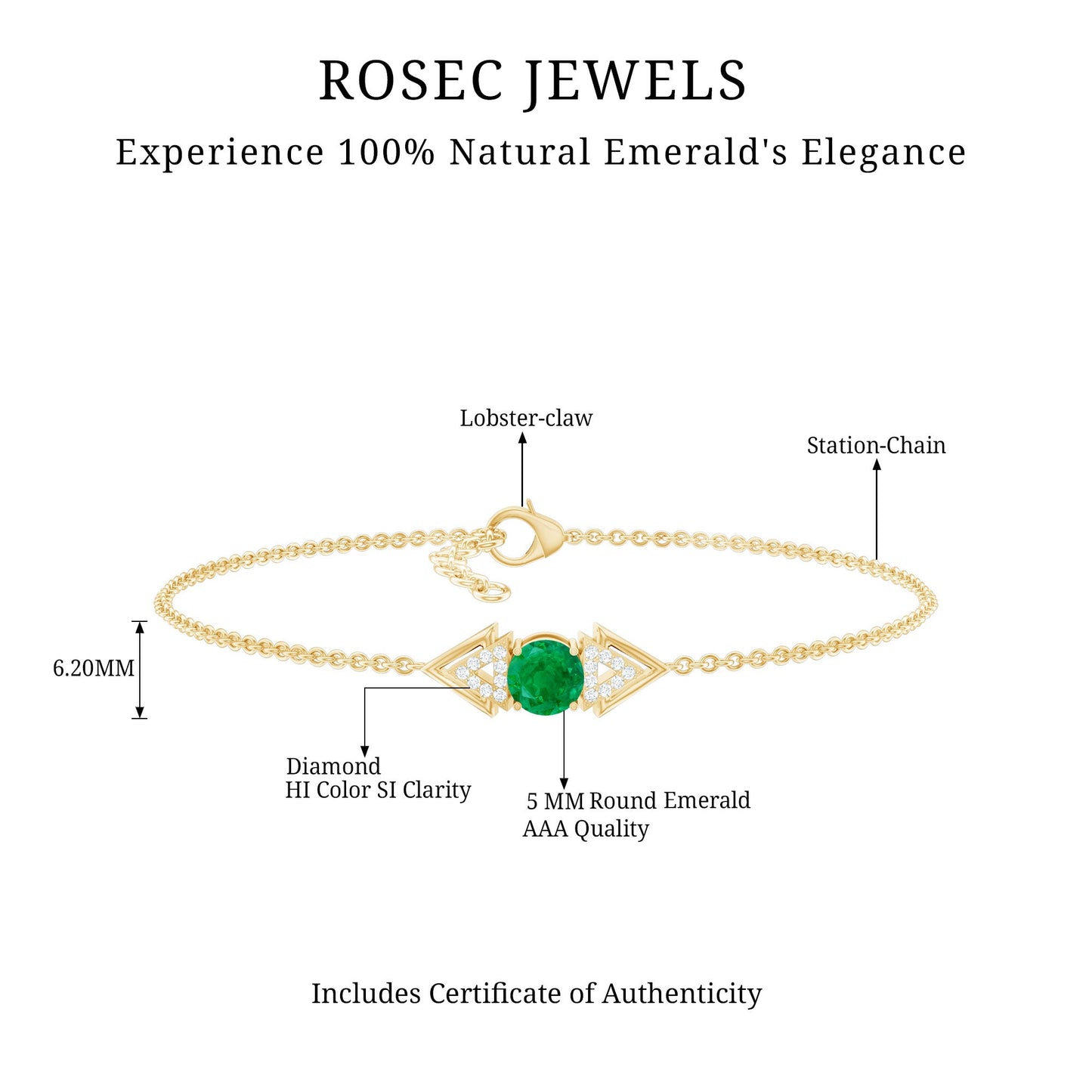 Genuine Emerald and Diamond Chain Bracelet For Her