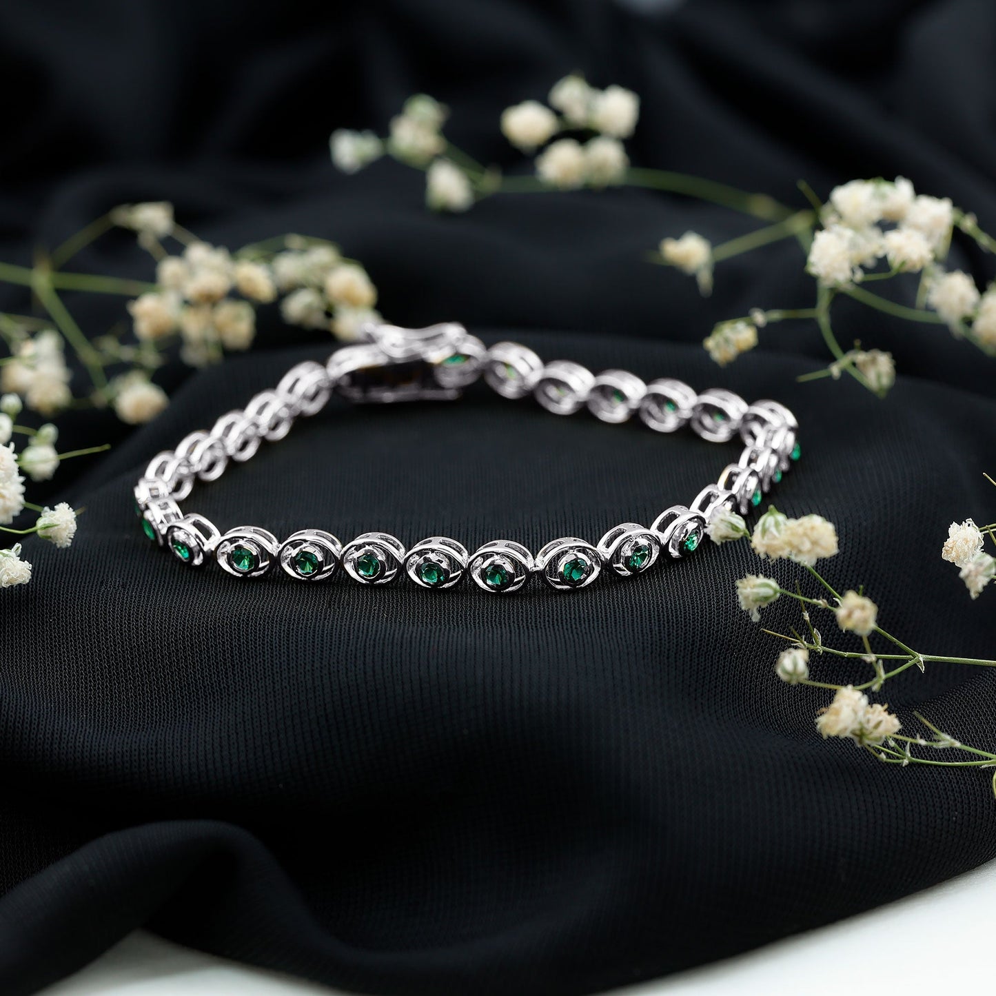 Lab Created Emerald Tennis Bracelet in Bezel Setting