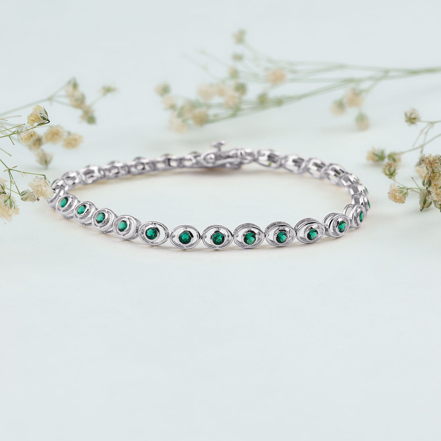 Lab Created Emerald Tennis Bracelet in Bezel Setting