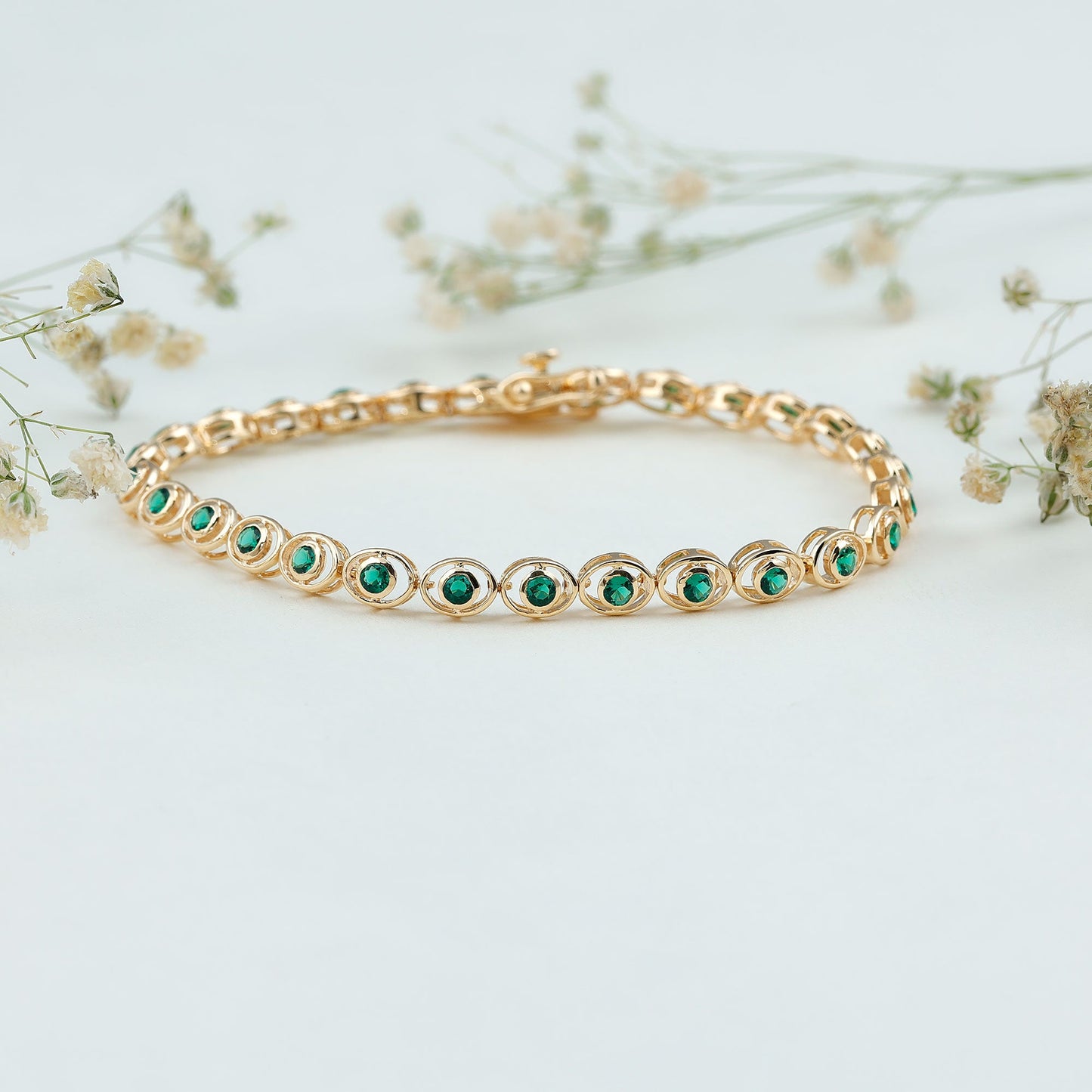 Lab Created Emerald Tennis Bracelet in Bezel Setting