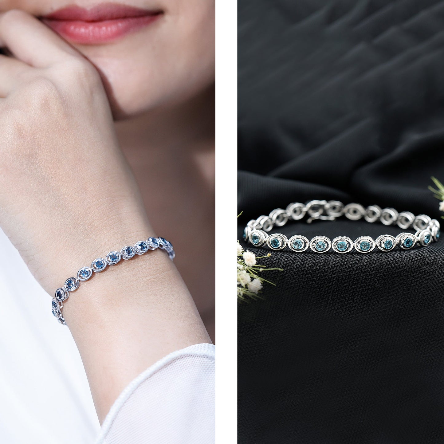 Bezel Set London Blue Topaz Tennis Bracelet for Women