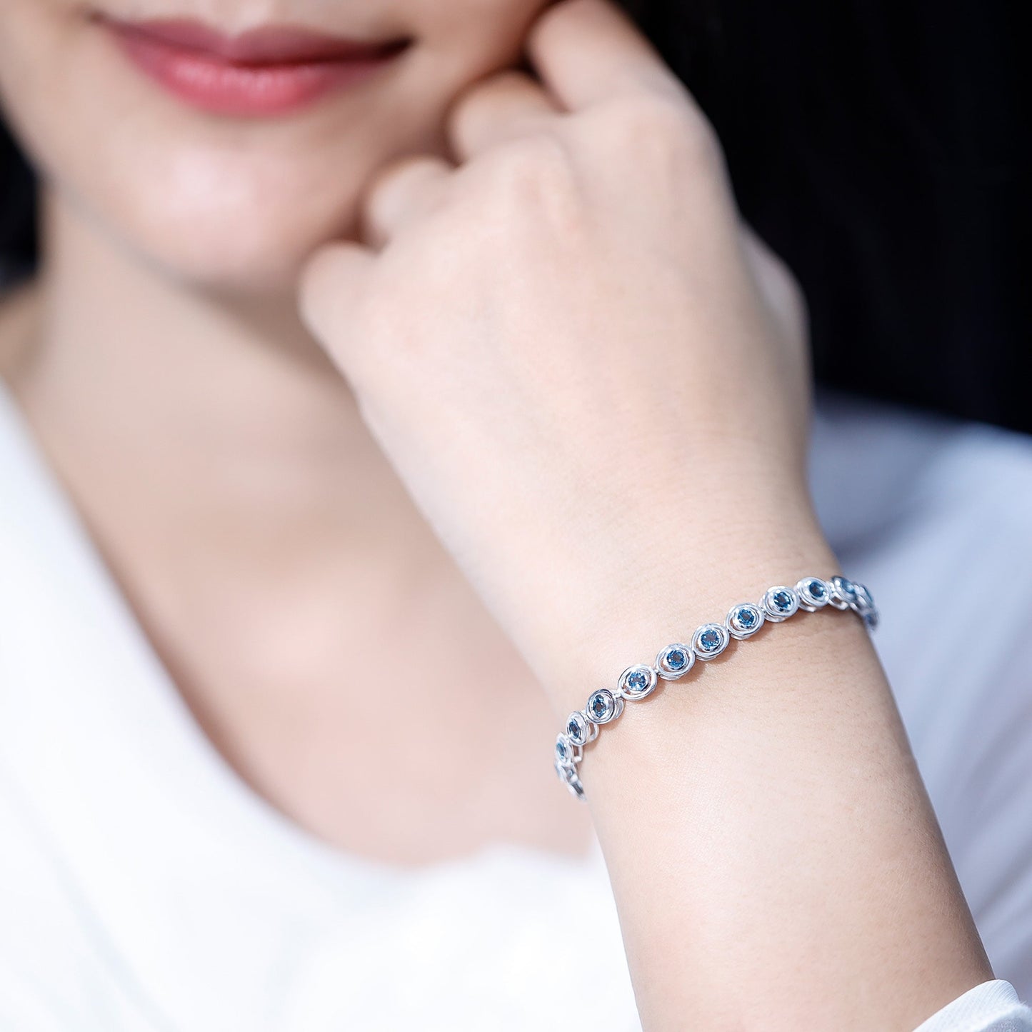 Bezel Set London Blue Topaz Tennis Bracelet for Women