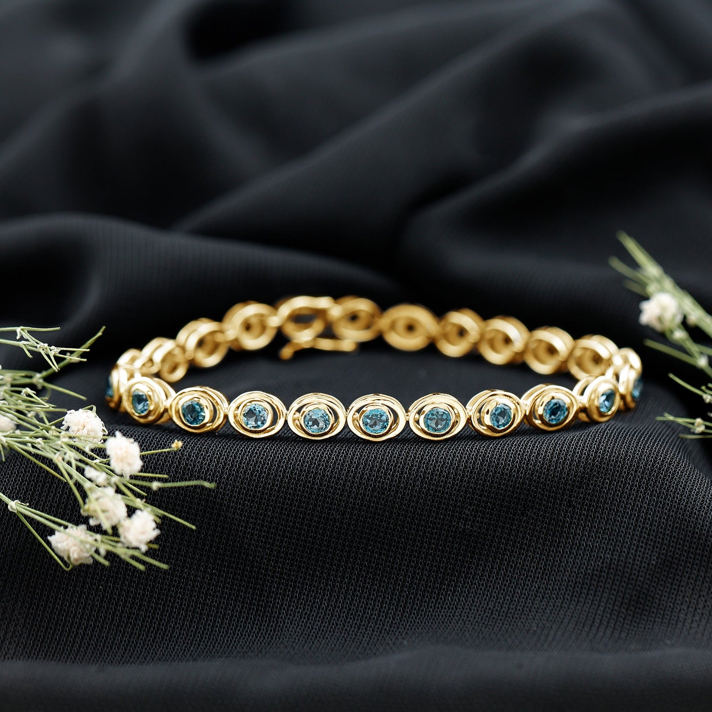 Bezel Set London Blue Topaz Tennis Bracelet for Women