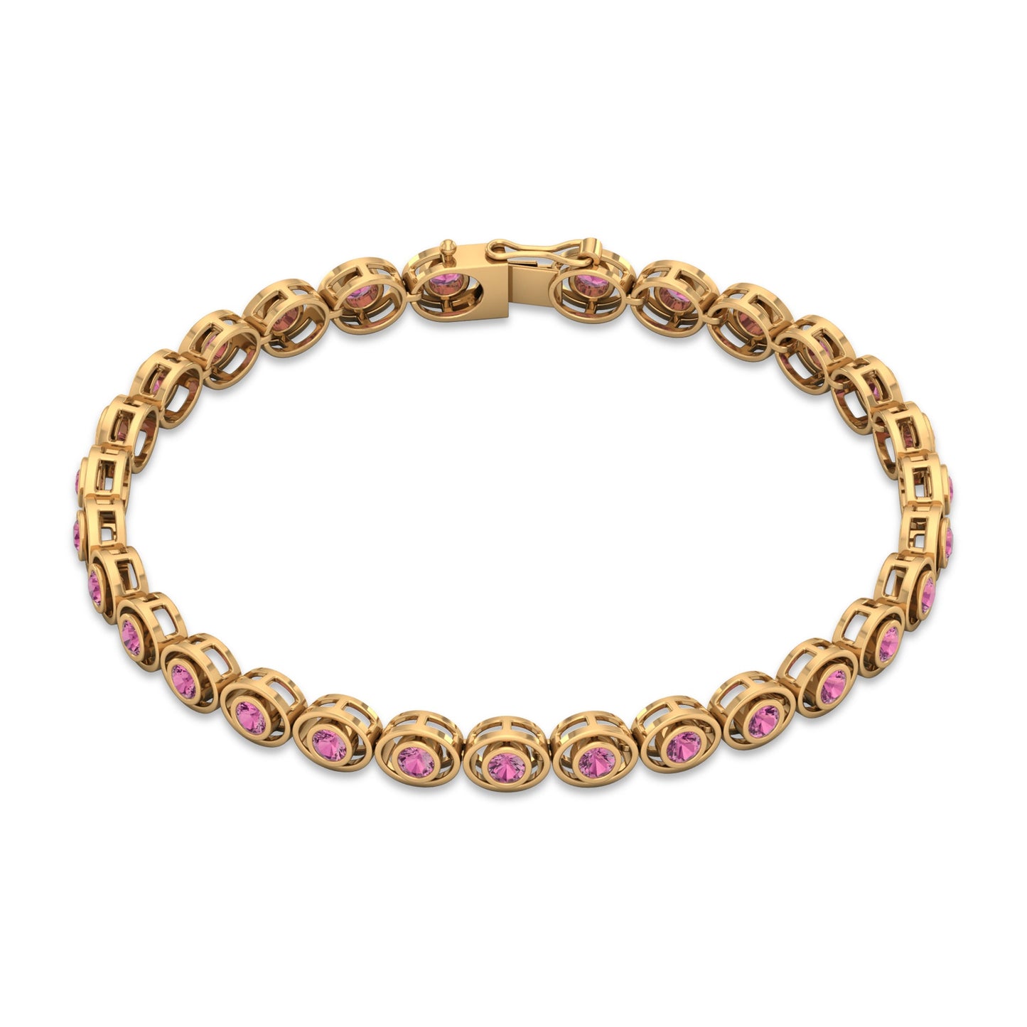 Bezel Set Natural Pink Tourmaline Tennis Bracelet for Women