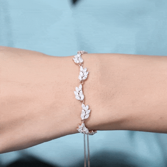 Leaf Bolo Bracelet with Marquise Cut Moissanite