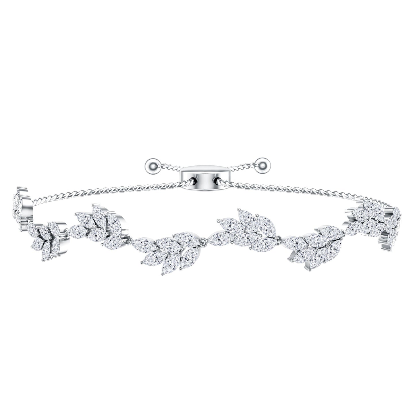 Leaf Bolo Bracelet with Marquise Cut Moissanite