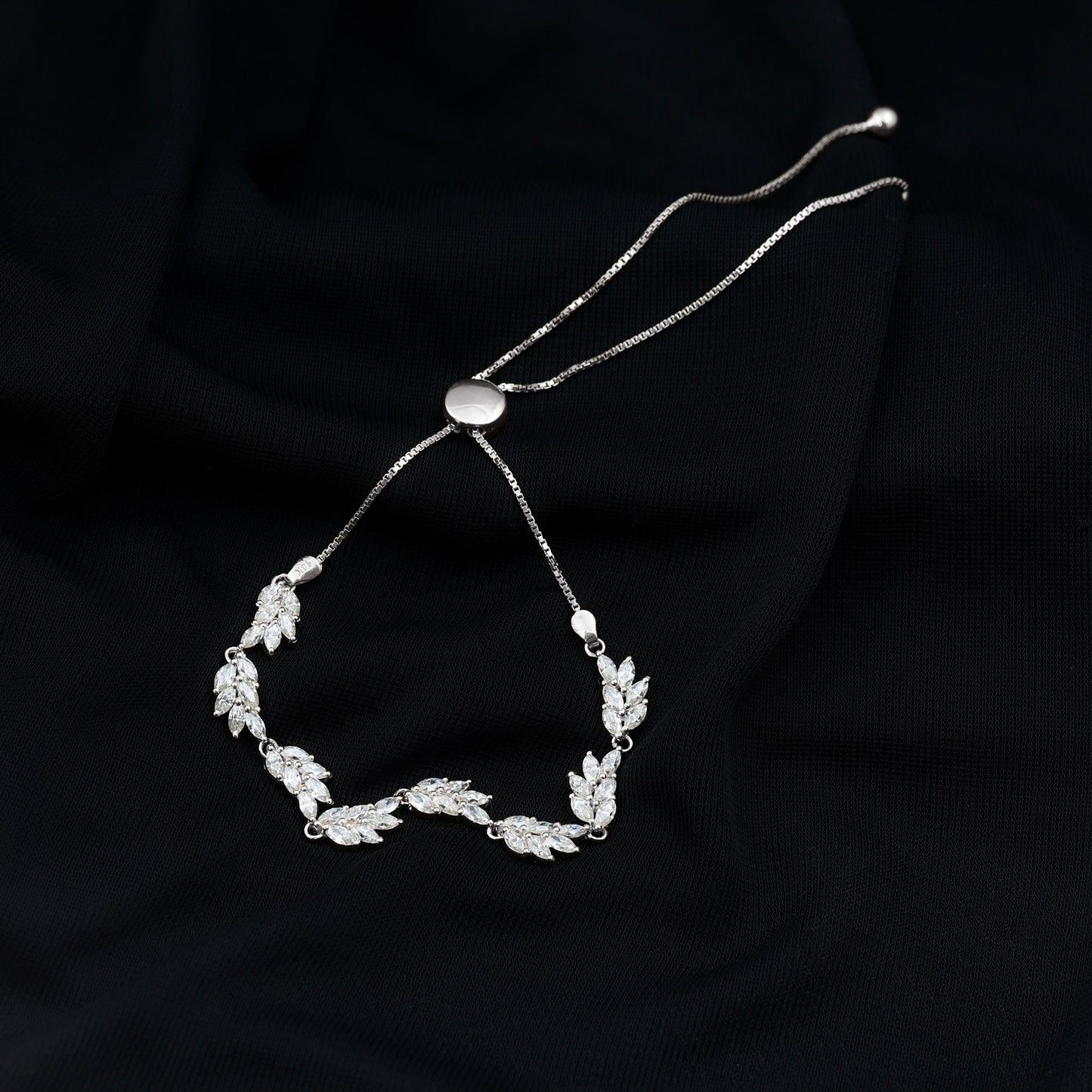 Leaf Bolo Bracelet with Marquise Cut Moissanite
