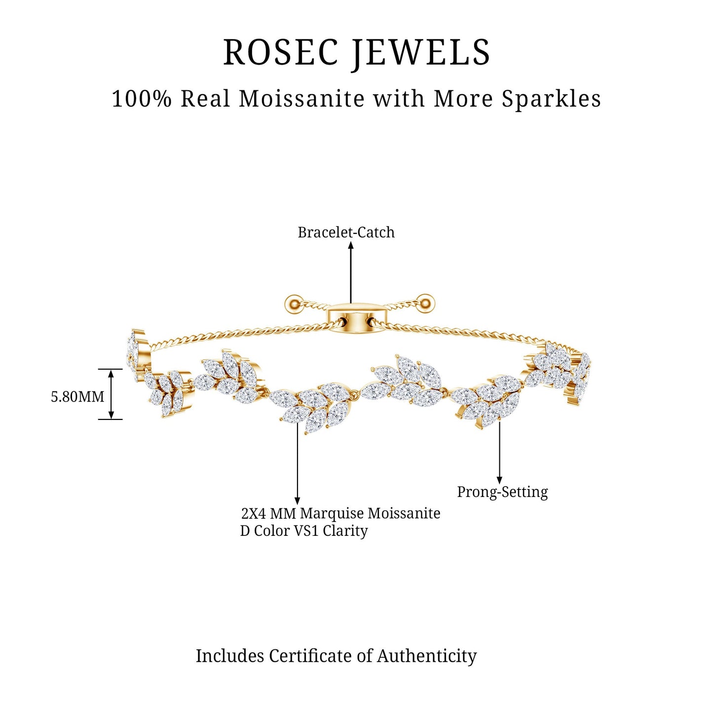 Leaf Bolo Bracelet with Marquise Cut Moissanite