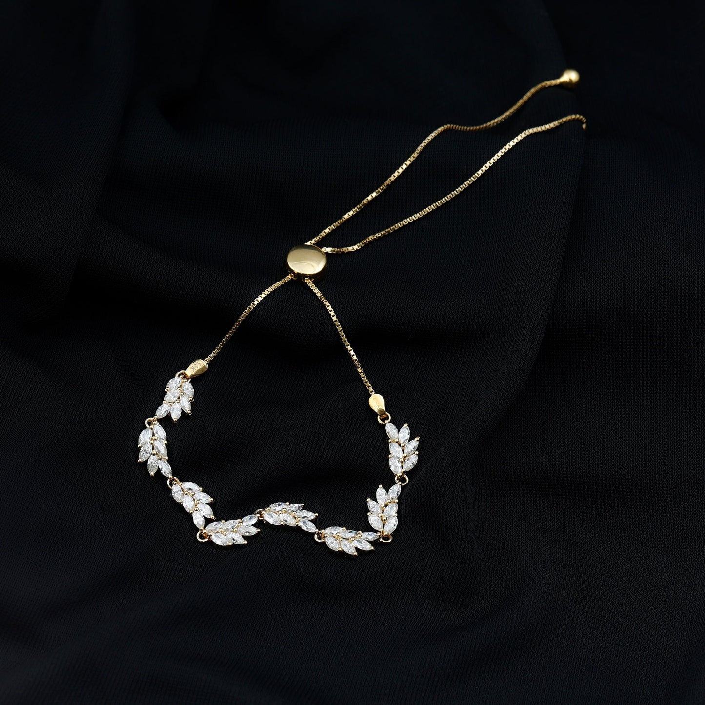 Leaf Bolo Bracelet with Marquise Cut Moissanite
