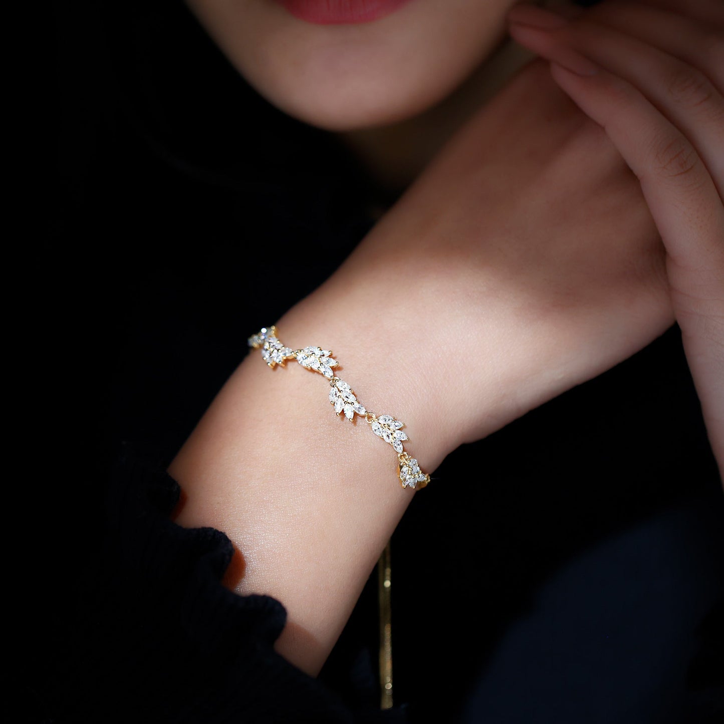 Leaf Bolo Bracelet with Marquise Cut Moissanite