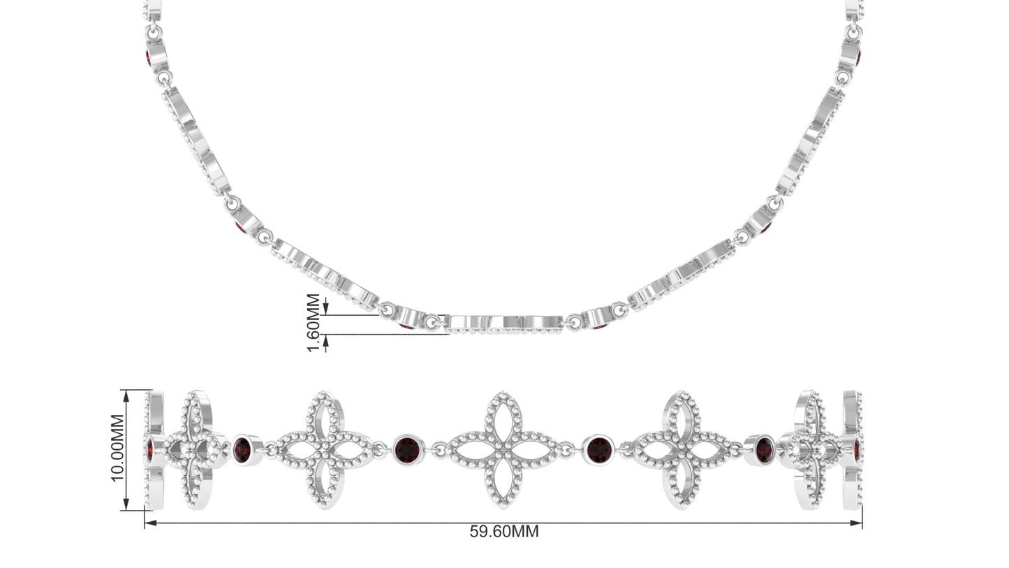 Genuine Garnet Flower Bracelet with Bolo Chain