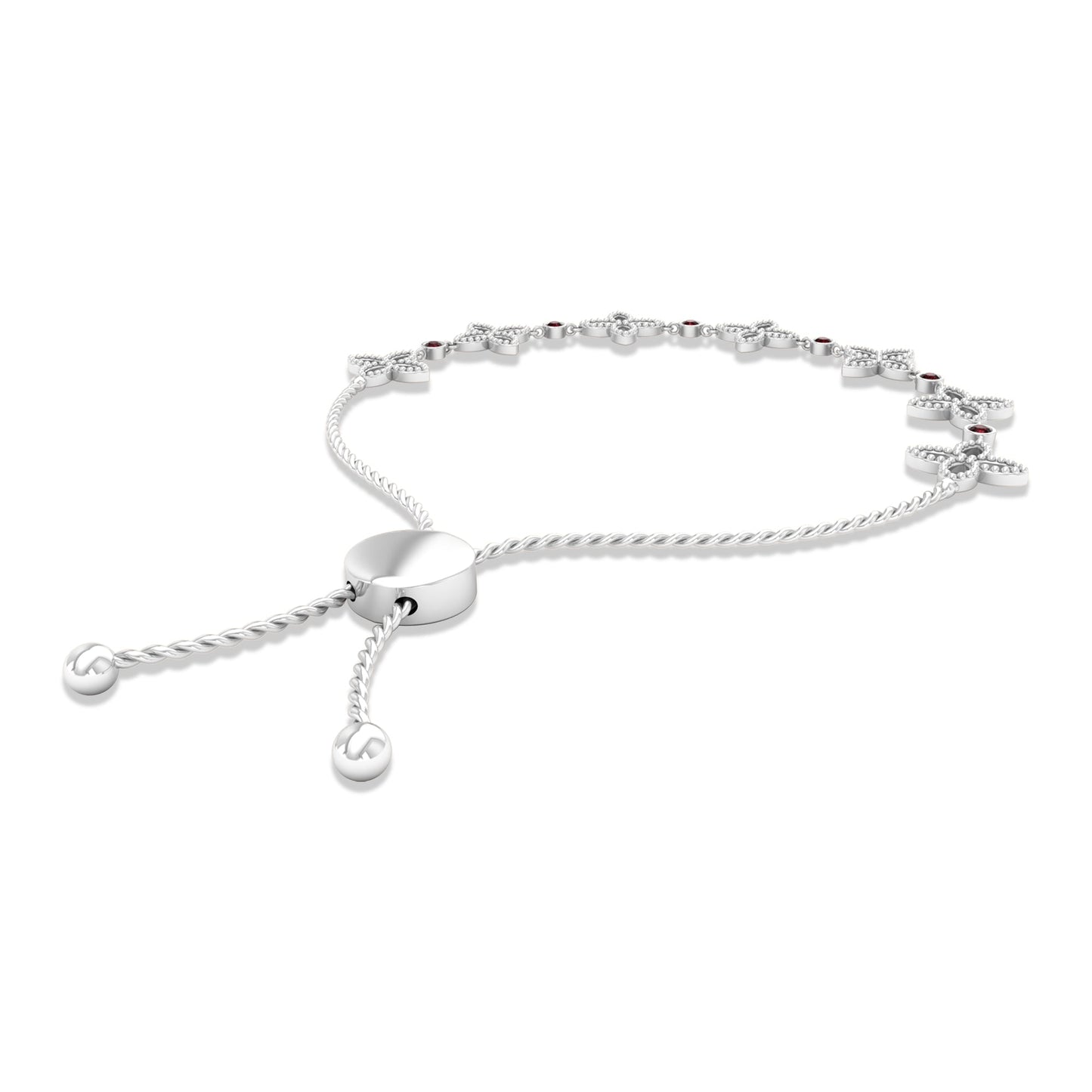 Genuine Garnet Flower Bracelet with Bolo Chain