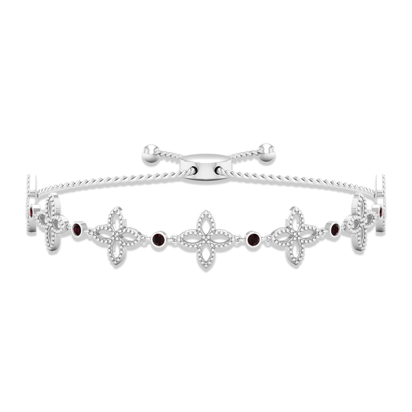 Genuine Garnet Flower Bracelet with Bolo Chain