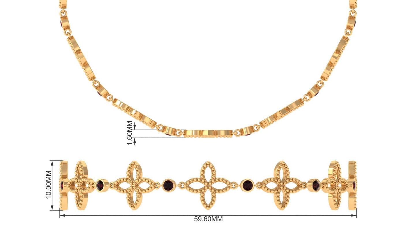 Genuine Garnet Flower Bracelet with Bolo Chain