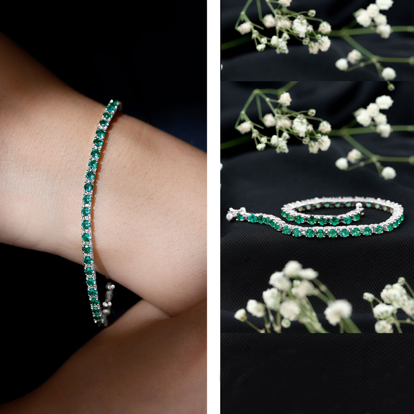 Certified Lab Grown Emerald Tennis Bracelet For Wedding