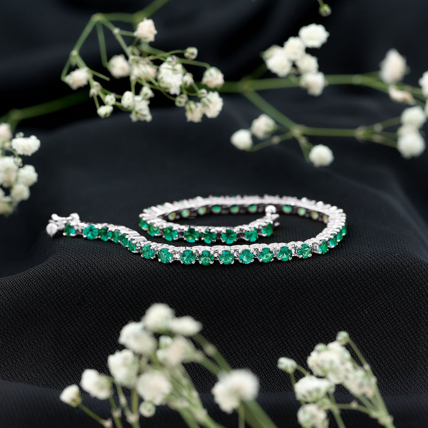 Certified Lab Grown Emerald Tennis Bracelet For Wedding