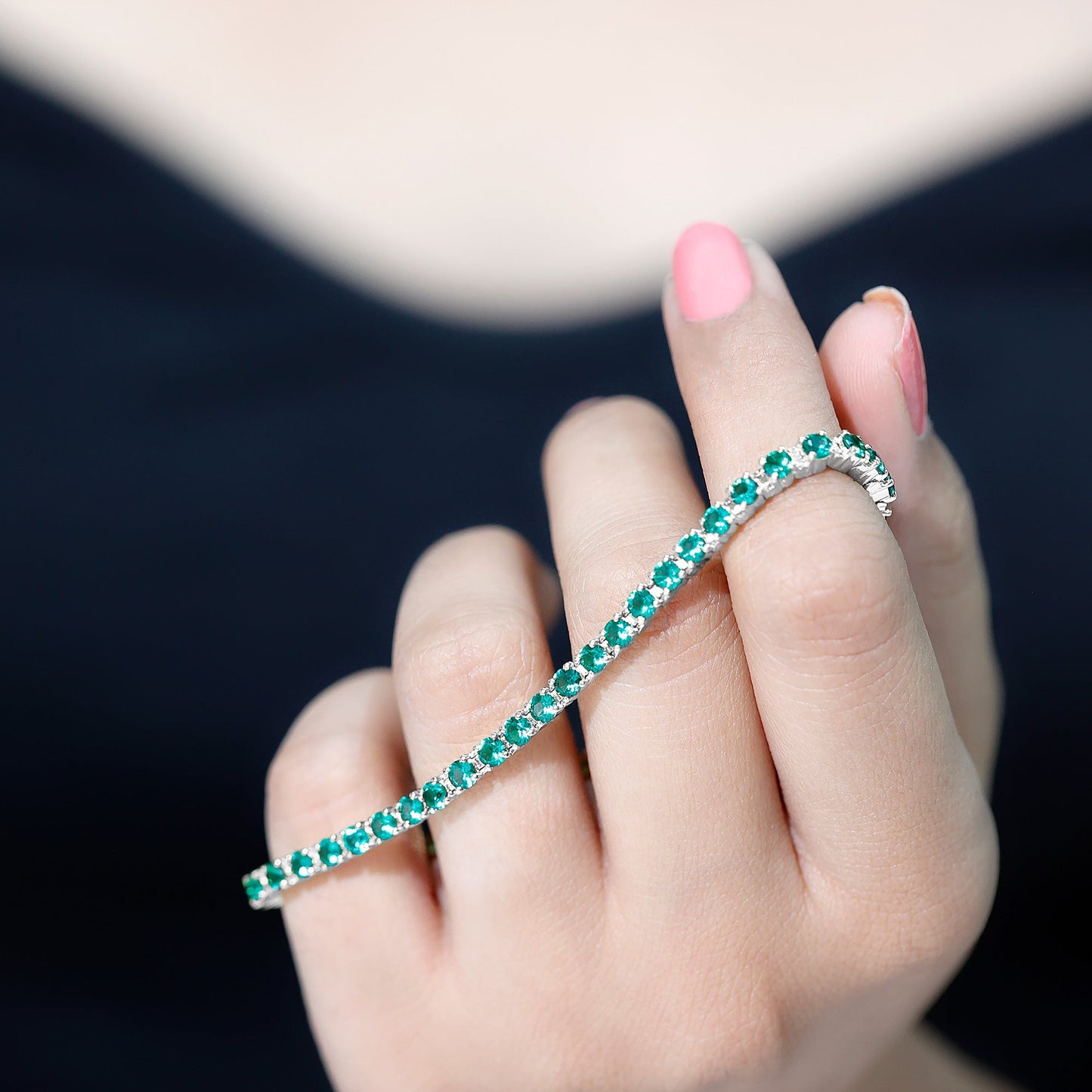 Certified Lab Grown Emerald Tennis Bracelet For Wedding