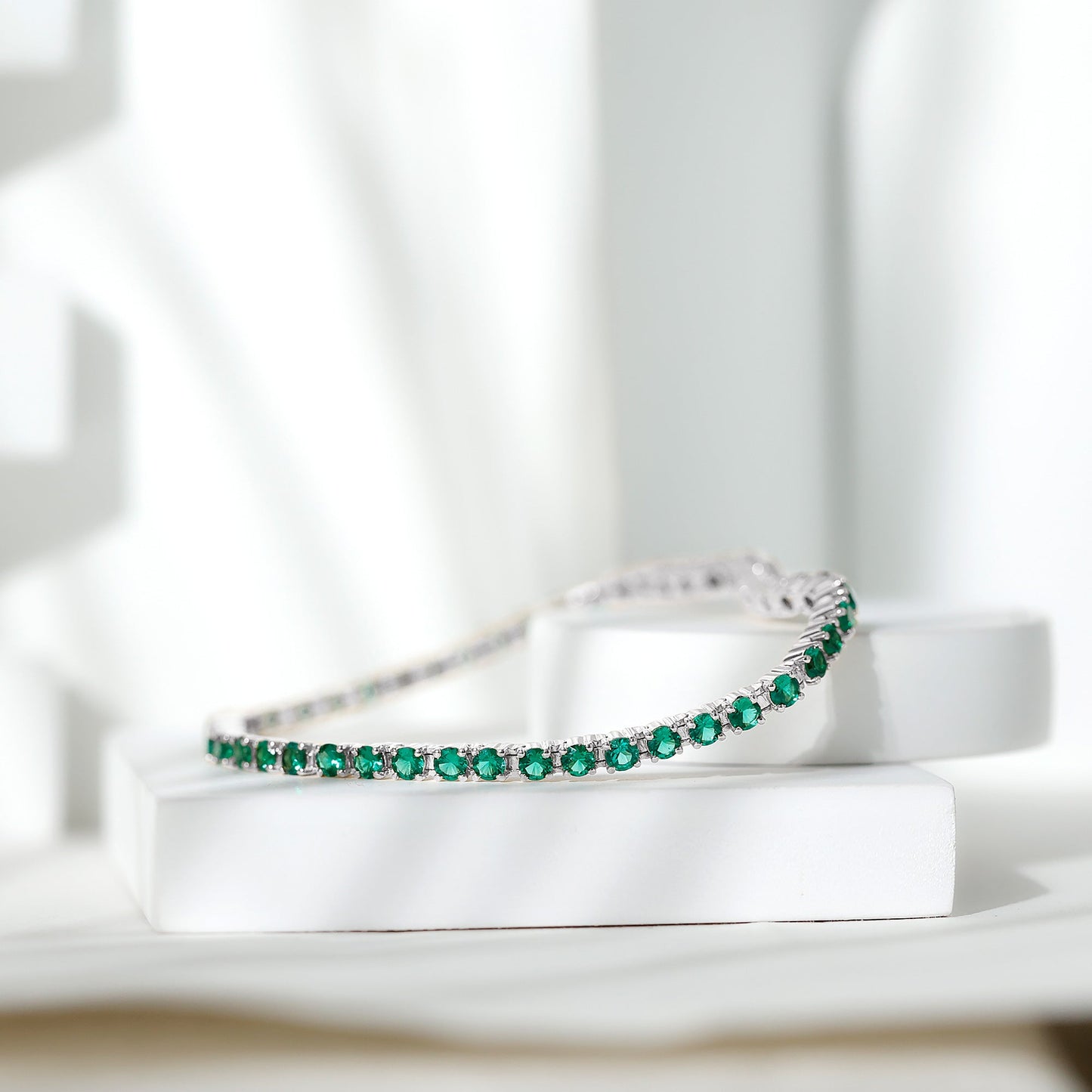 Certified Lab Grown Emerald Tennis Bracelet For Wedding