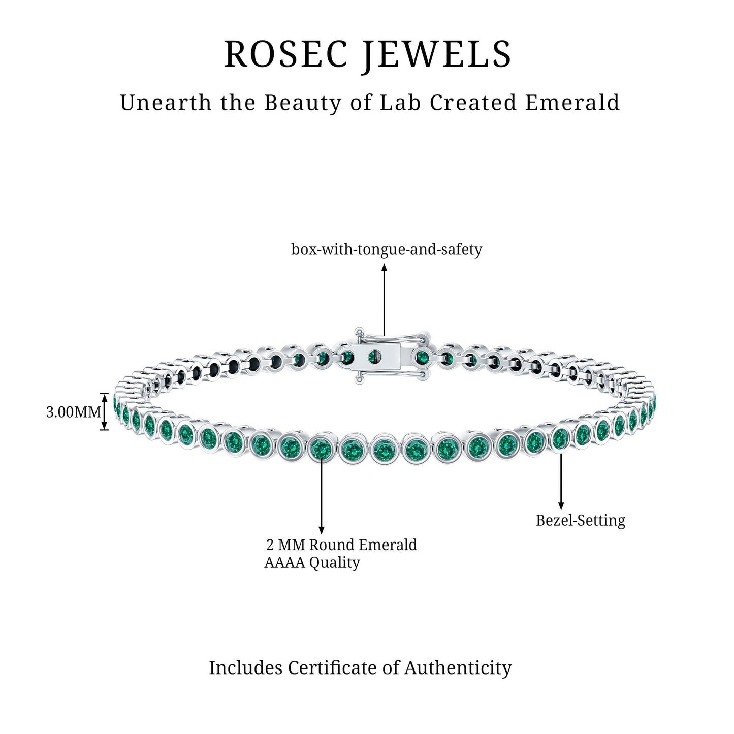 Bezel Set Lab Created Emerald Tennis Bracelet for Women